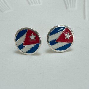 Cuba Flag Heart Farrings S925 Sterling Silver Stud Earrings Handmade